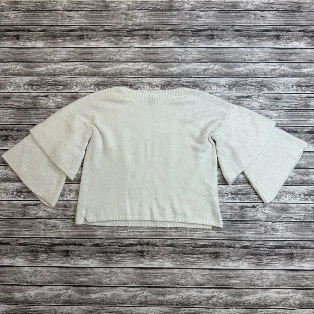 Falls Creek Women’s Ruffle Sleeve Sweater Ivory Cropped Knit Pullover S